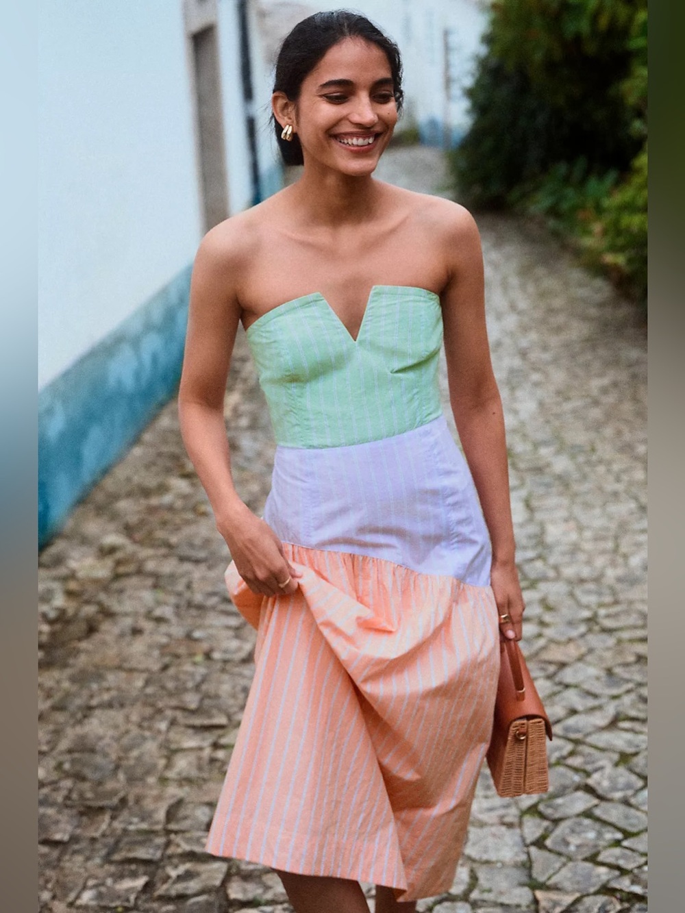Anthropologie Colorblock Midi Strapless Dress sz M